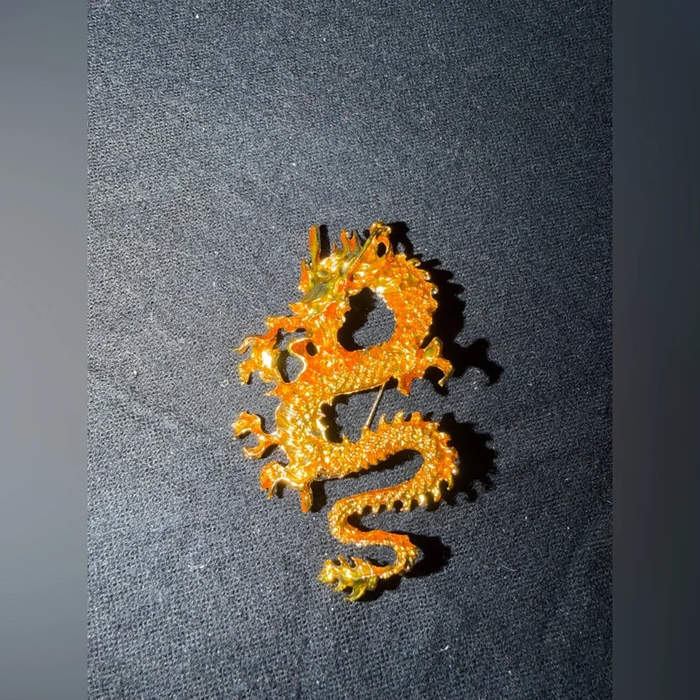 Gold Dragon Enamel Brooch